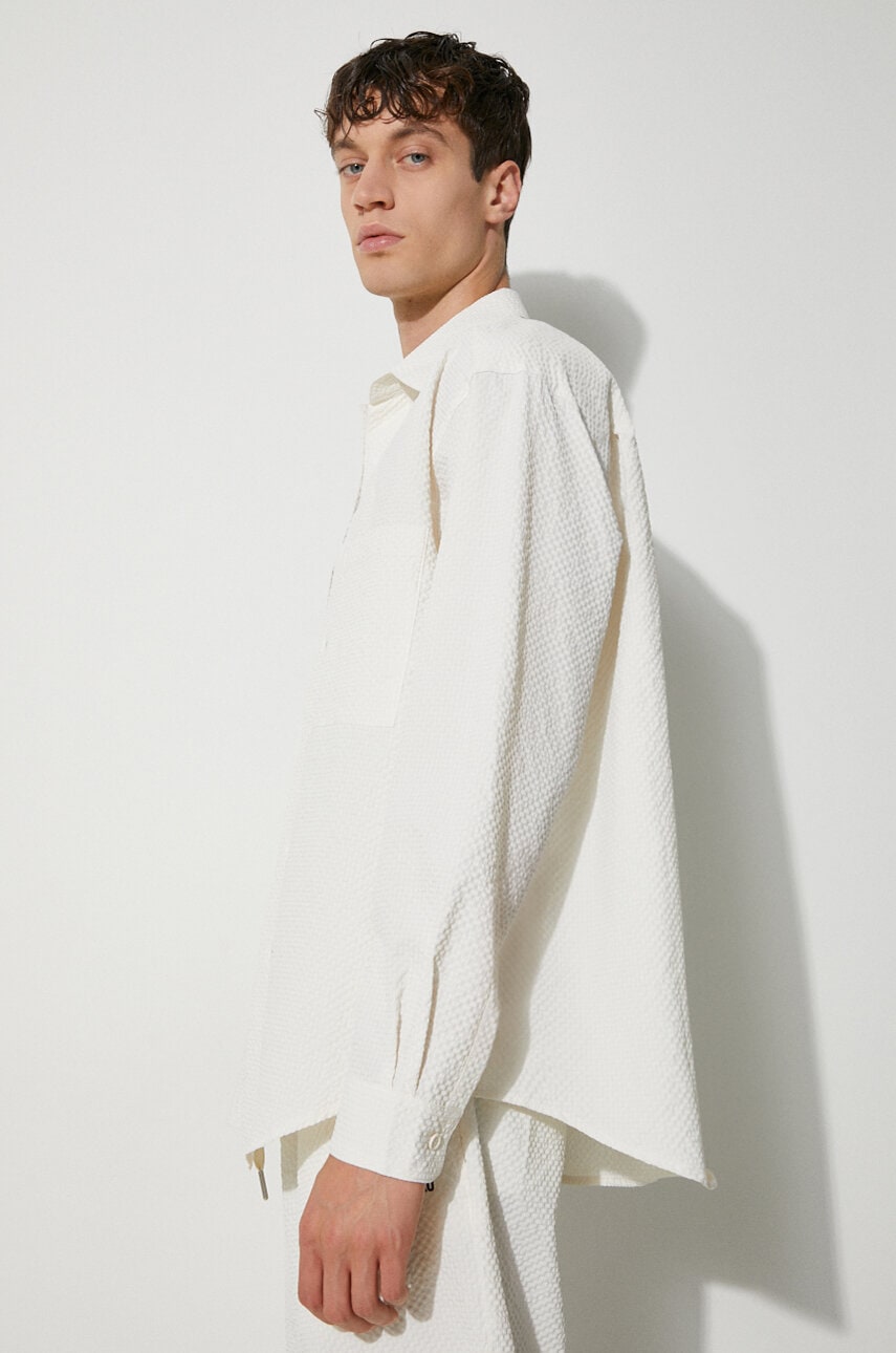 Πουκάμισο MKI MIYUKI ZOKU Seersucker Dress Shirt χρώμα: μπεζ, SEERSUCKER.DRESS.SHIRT