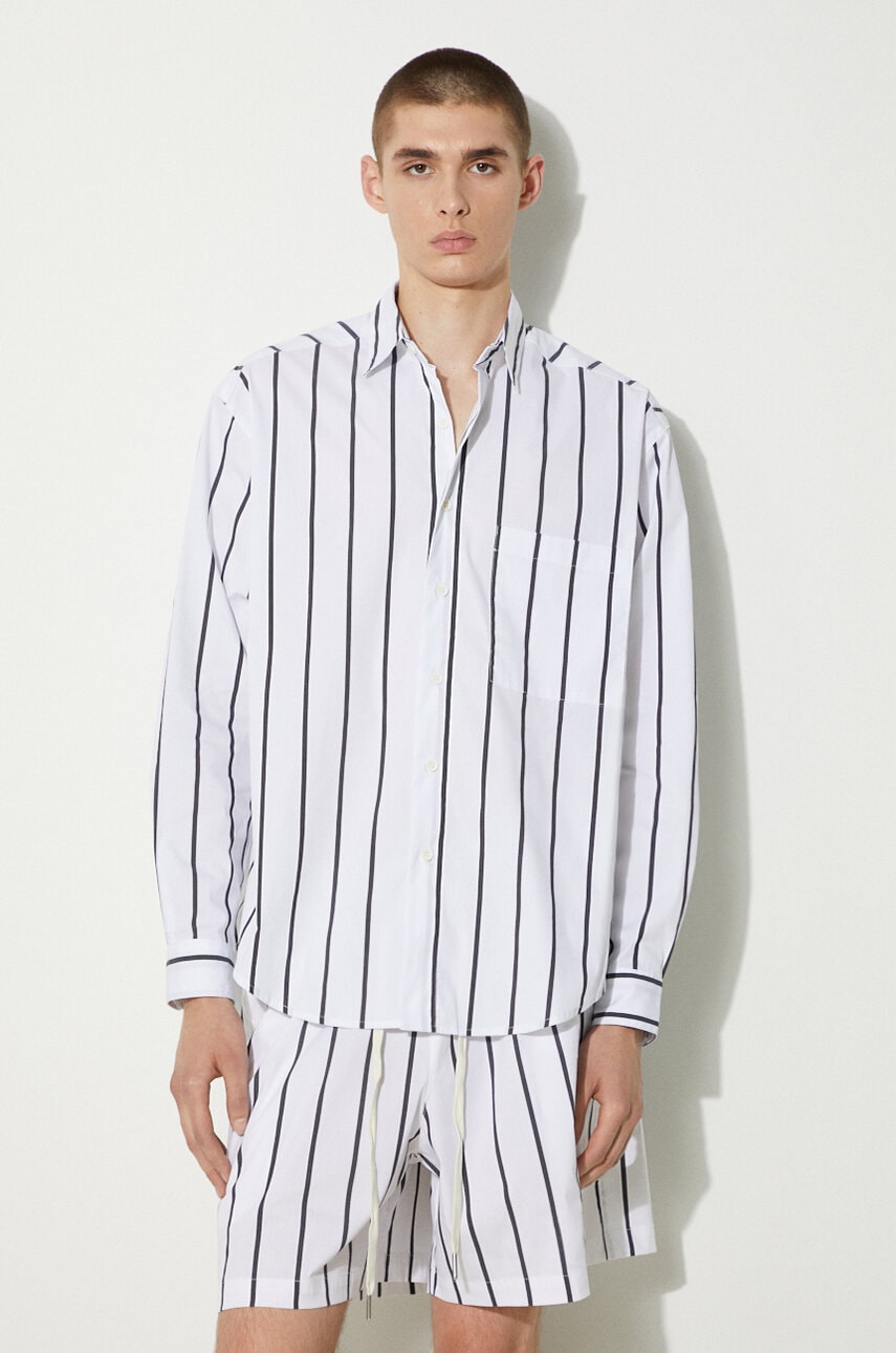 Βαμβακερό πουκάμισο MKI MIYUKI ZOKU Striped Dress Shirt ανδρικό, χρώμα: μαύρο, STRIPED.DRESS.SHIRT