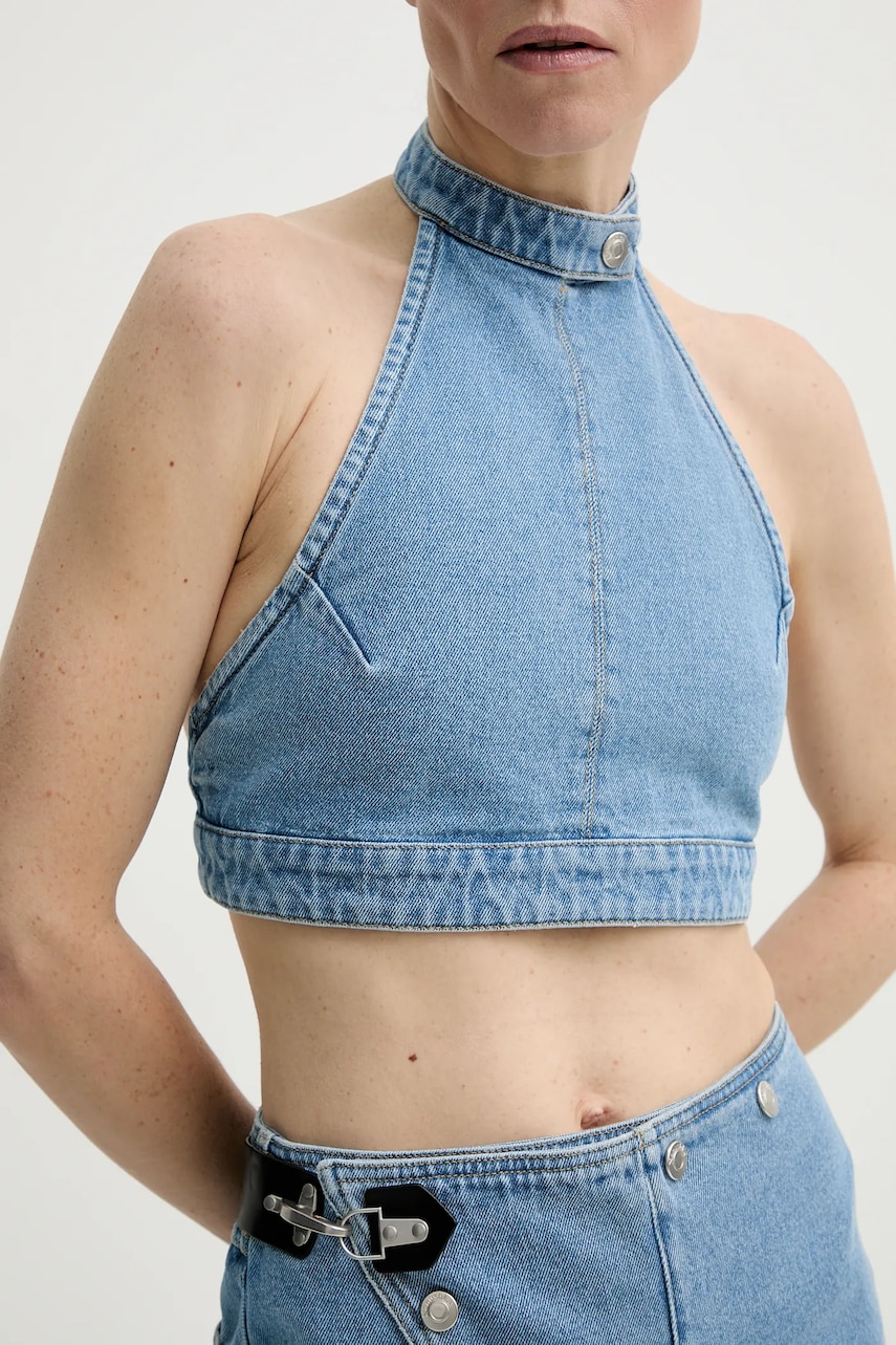 Μπλουζάκι τζιν Nanushka ARINA χρώμα: μπλε, NW25RSTP09053