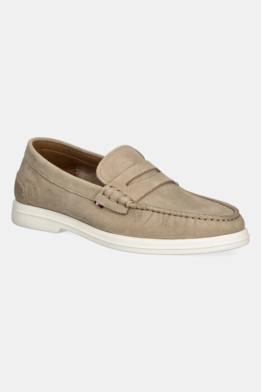 Μοκασίνια nubuck Tommy Hilfiger TOMMY HILFIGER NUBUCK P LOAFER χρώμα: μπεζ, FM0FM05350