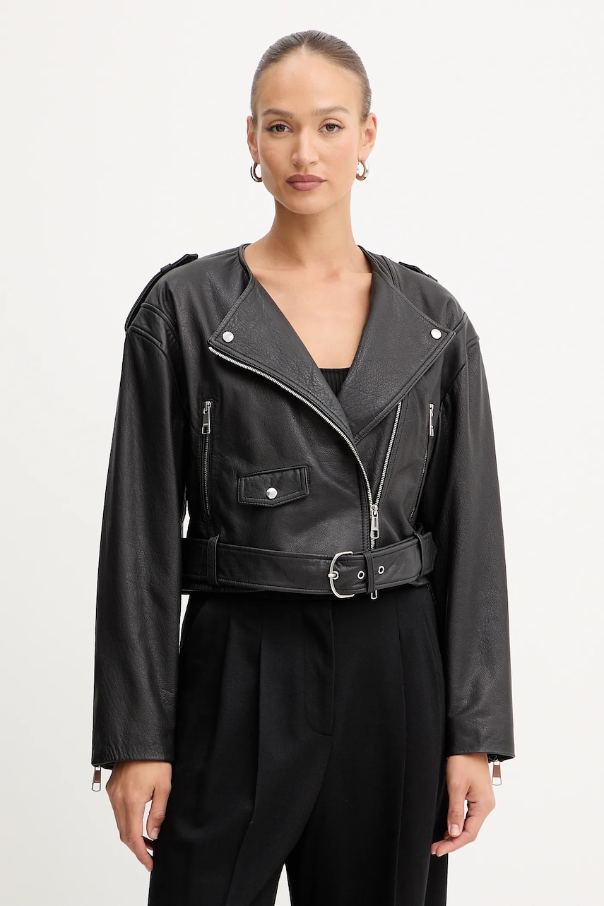 Δερμάτινo jacket BOSS Orange χρώμα: μπορντό, 50543026