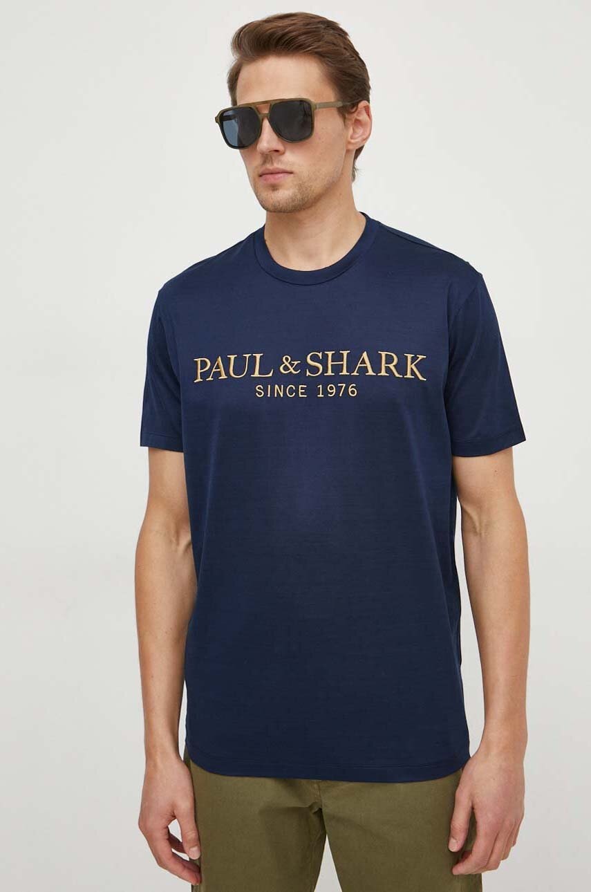 Βαμβακερό μπλουζάκι Paul&Shark ανδρικά, χρώμα: ναυτικό μπλε