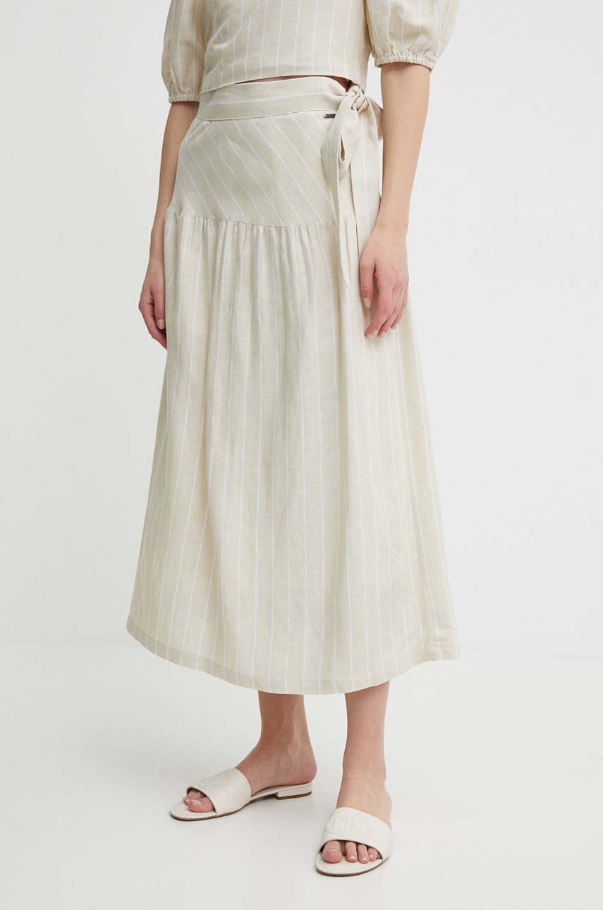 Λινή φούστα Pepe Jeans EFFIE EFFIE χρώμα: μπεζ, PL901125 PL901125