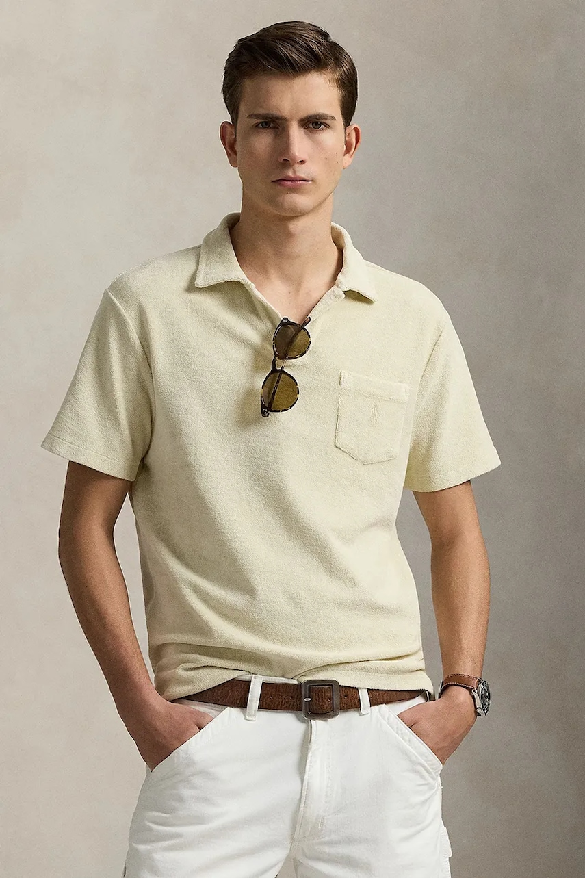 Βαμβακερό μπλουζάκι πόλο Polo Ralph Lauren Polo Shirt ανδρικό, χρώμα: μπεζ, 710965382