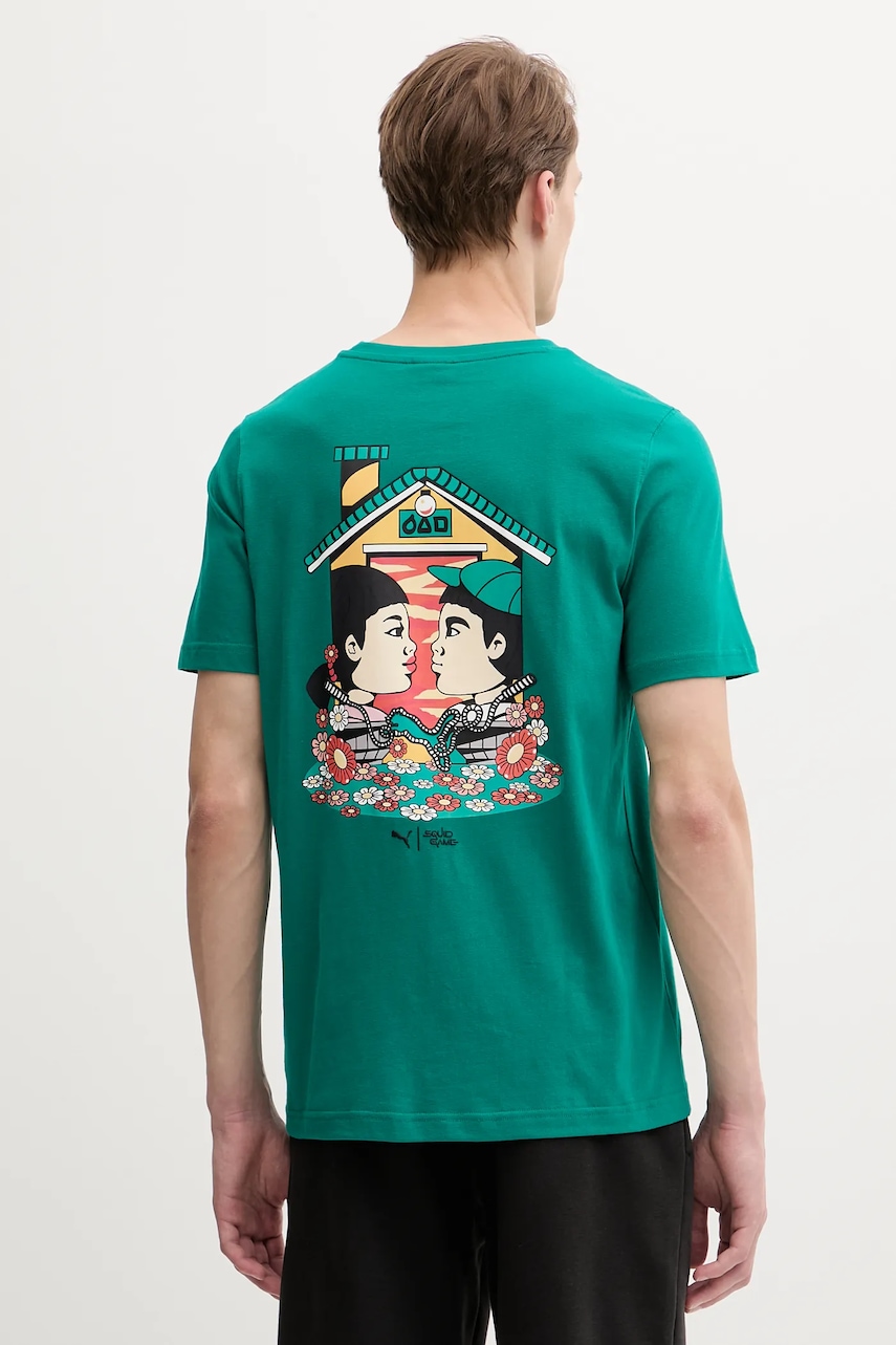 Βαμβακερό μπλουζάκι Puma PUMA x SQUID GAME ανδρικά, χρώμα: πράσινο, 630706