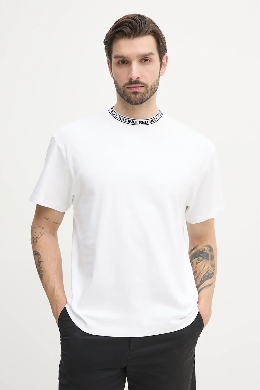Βαμβακερό μπλουζάκι Red Bull Racing x Pepe Jeans BRANDED COLLAR TEE ανδρικό, χρώμα: άσπρο, RM500021