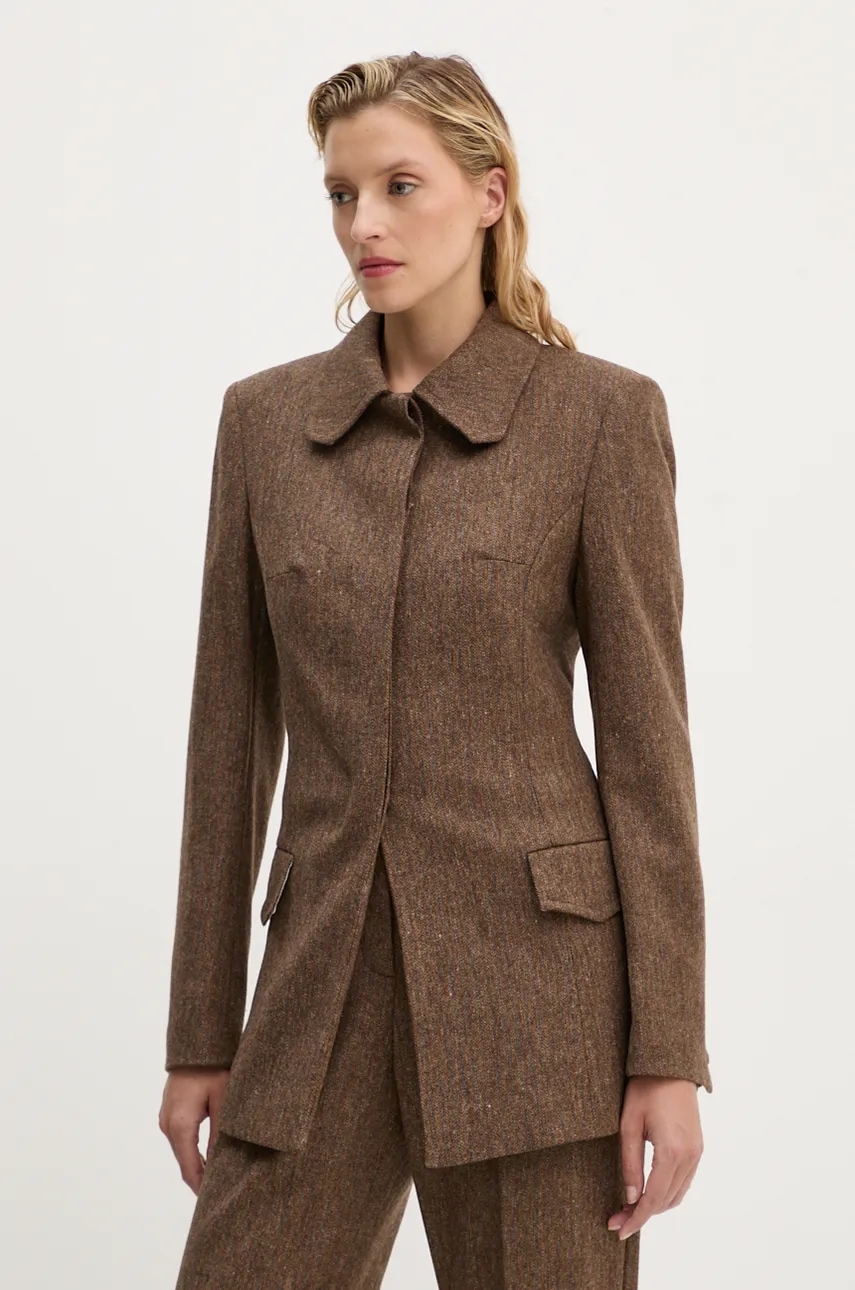 Μάλλινο σακάκι Remain Fitted Herringbone Blazer χρώμα: καφέ, 5018632977