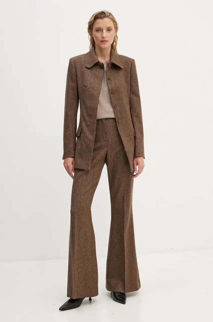 Μάλλινα παντελόνια Remain Herringbone Flare Pants χρώμα: καφέ, 5018622977