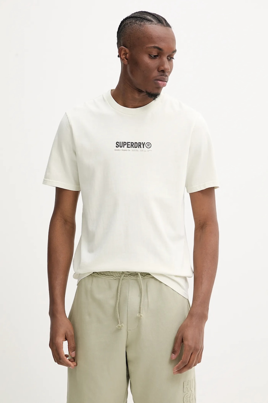 Βαμβακερό μπλουζάκι Superdry ανδρικό, χρώμα: μπεζ, M1012116A-1KZ