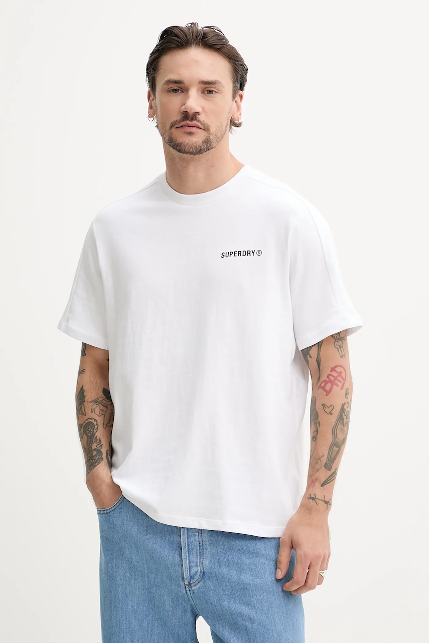 Βαμβακερό μπλουζάκι Superdry ανδρικό, χρώμα: άσπρο, M1012225A-T7X