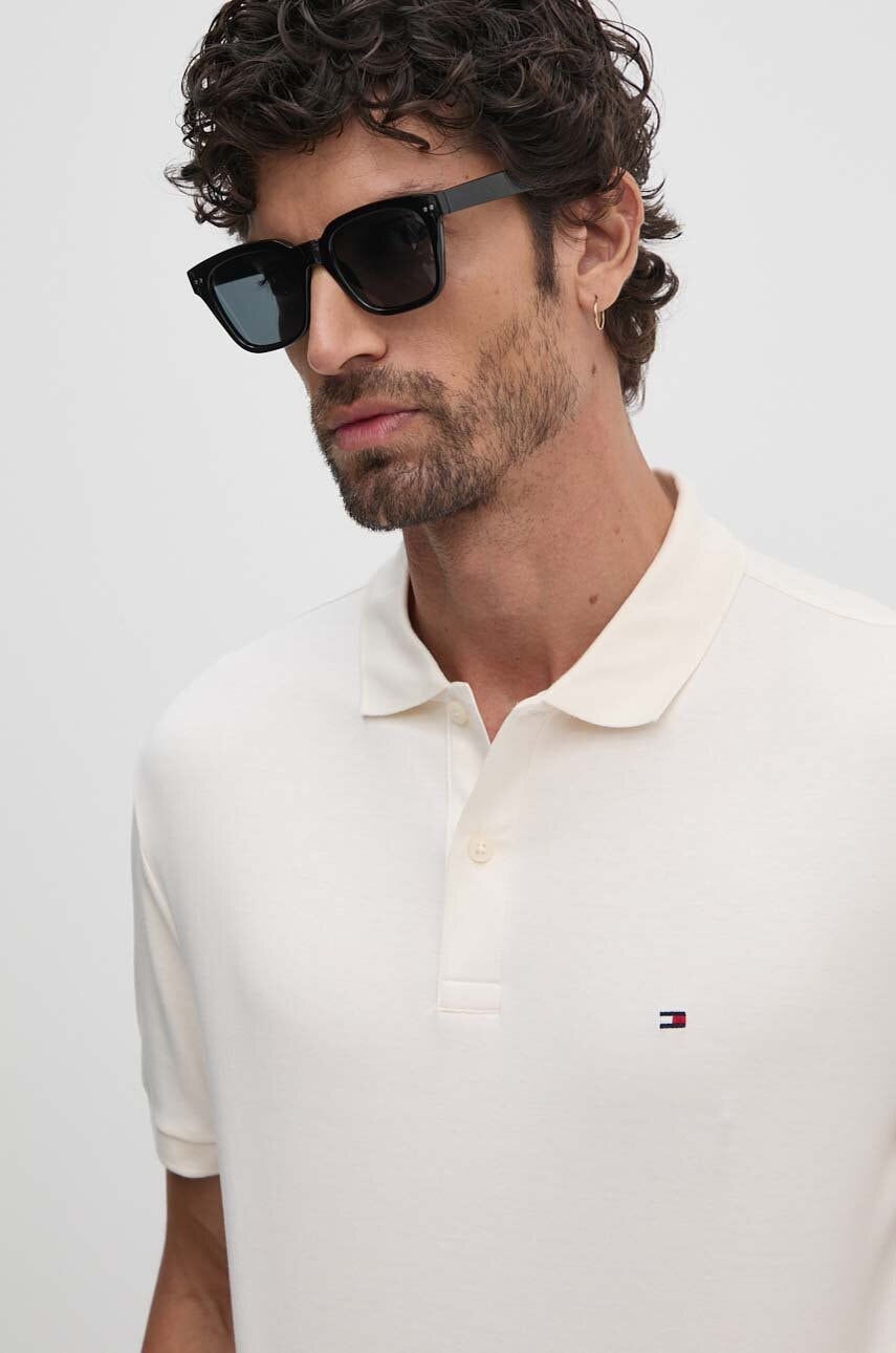 Βαμβακερό μπλουζάκι πόλο Tommy Hilfiger χρώμα: μπεζ