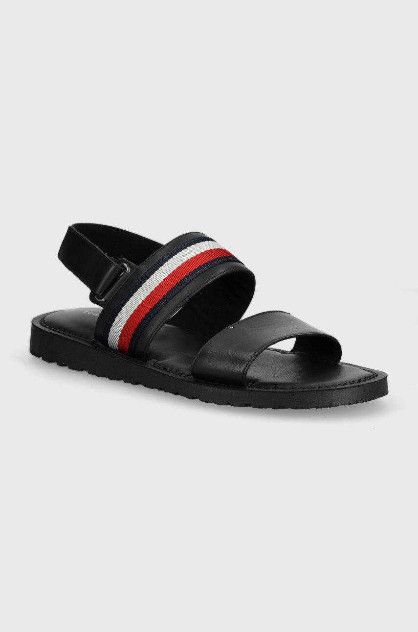 Σανδάλια Tommy Hilfiger CORE LTH STRAPPY SANDAL χρώμα: μαύρο, FM0FM05009