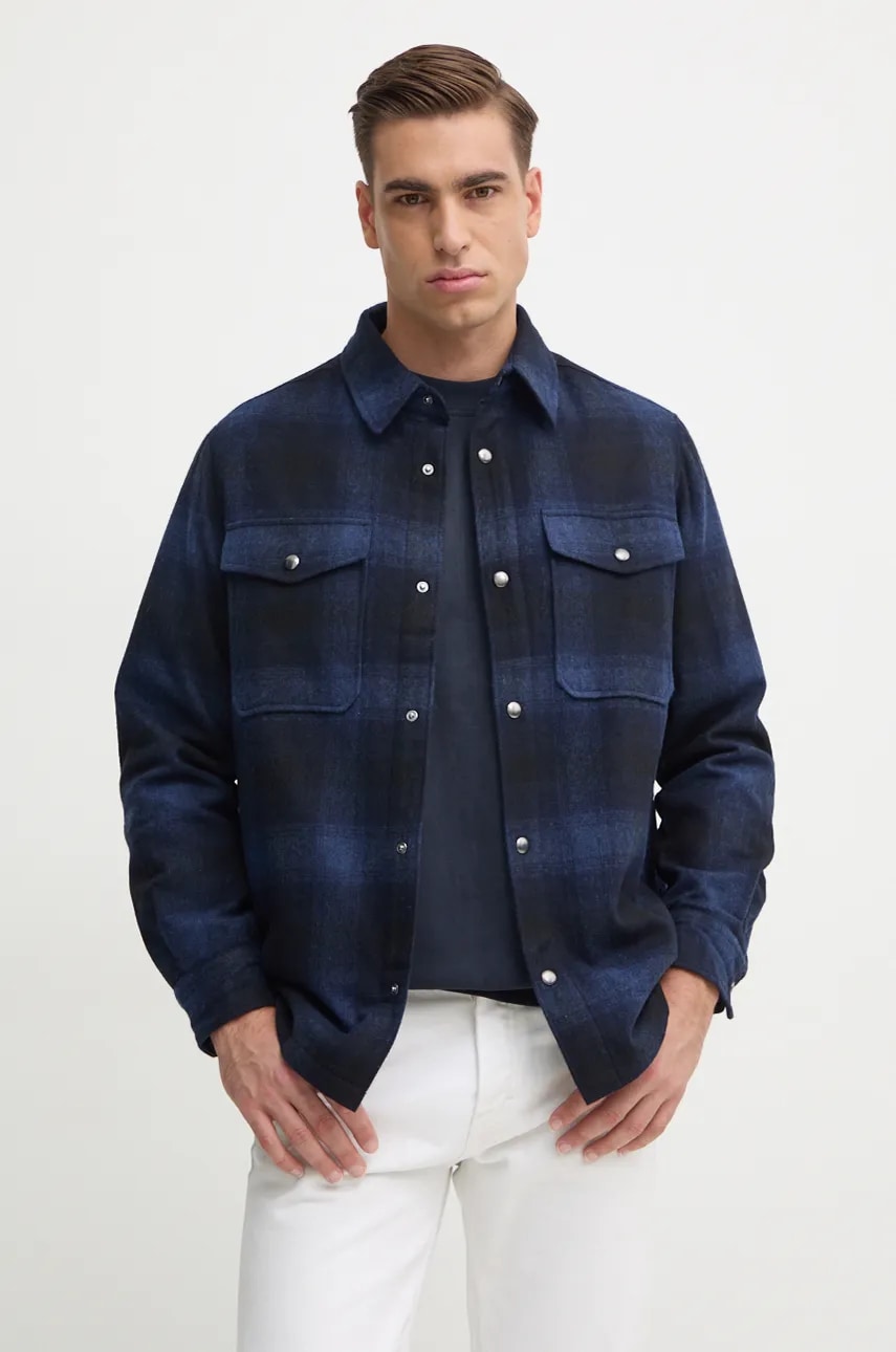 Μάλλινο σακάκι σε στυλ πουκάμισο Tommy Hilfiger χρώμα: ναυτικό μπλε, MW0MW36852