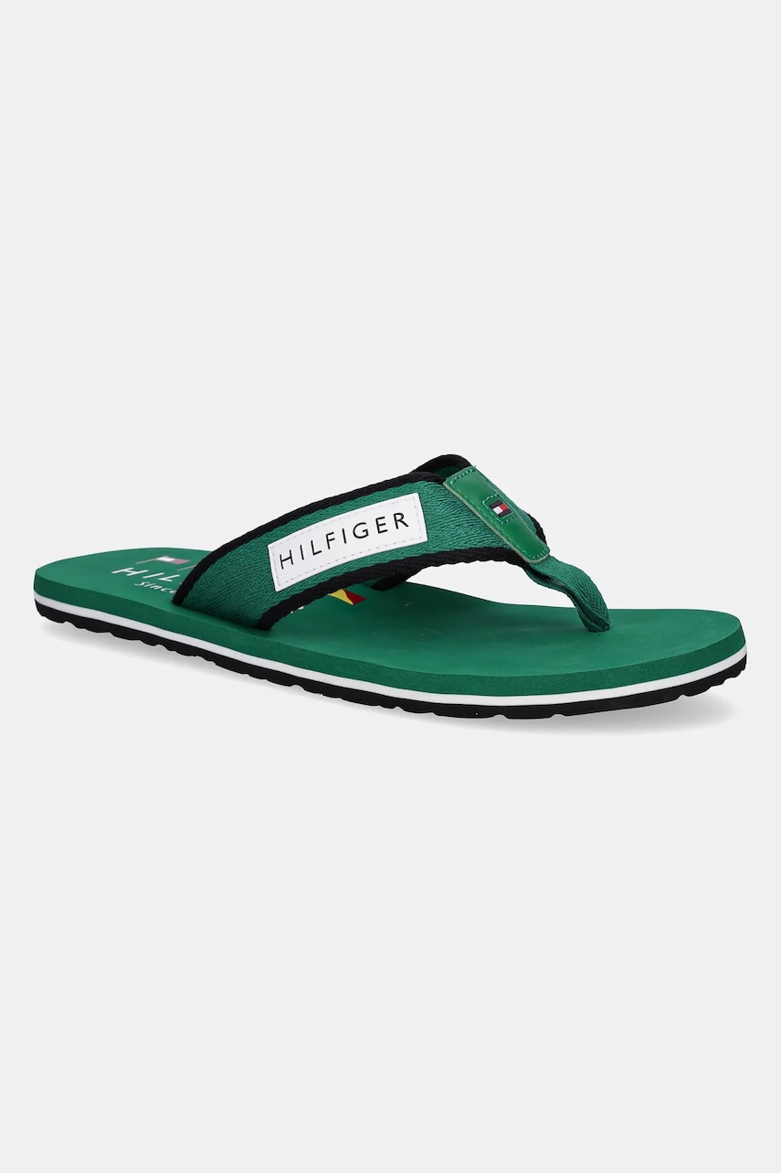 Σαγιονάρες Tommy Hilfiger PATCH HILFIGER BEACH SANDAL χρώμα: πράσινο, FM0FM05435