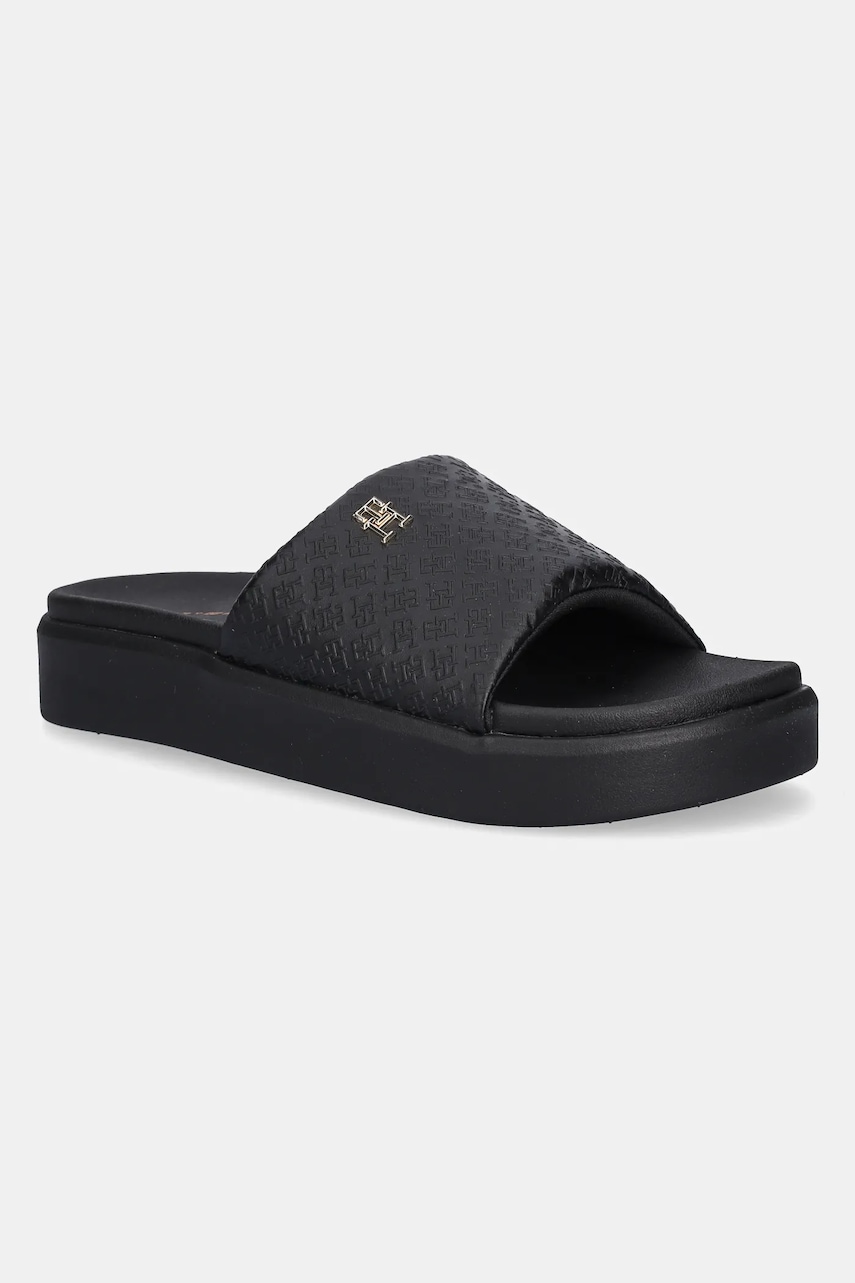Παντόφλες Tommy Hilfiger PLATFORM MONOGRAM POOLSLIDE χρώμα: μαύρο, FW0FW08526