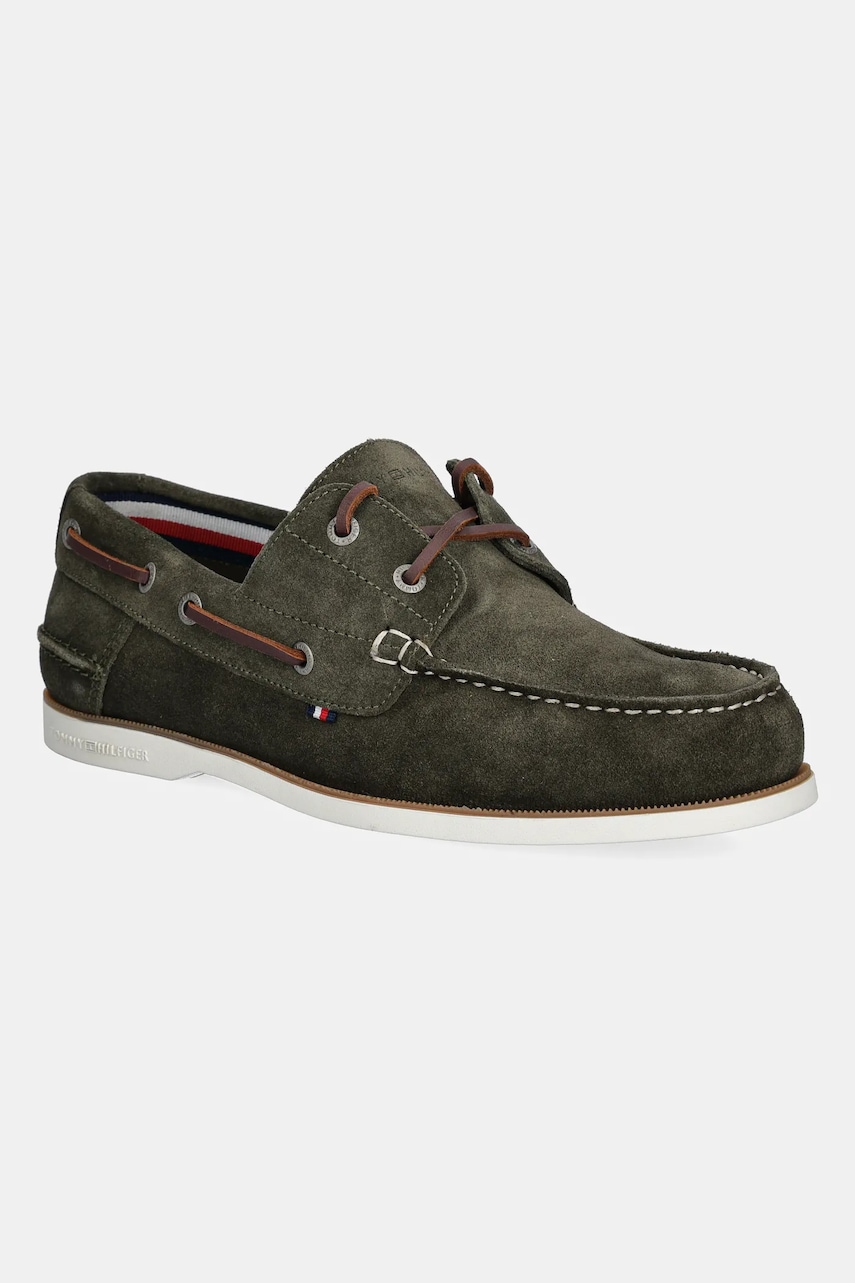 Μοκασίνια σουέτ Tommy Hilfiger TH BOAT SHOE CORE SUEDE χρώμα: πράσινο, FM0FM05387
