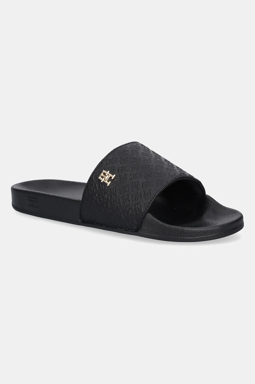 Παντόφλες Tommy Hilfiger TH MONOGRAM POOLSIDE χρώμα: μαύρο, FW0FW08525
