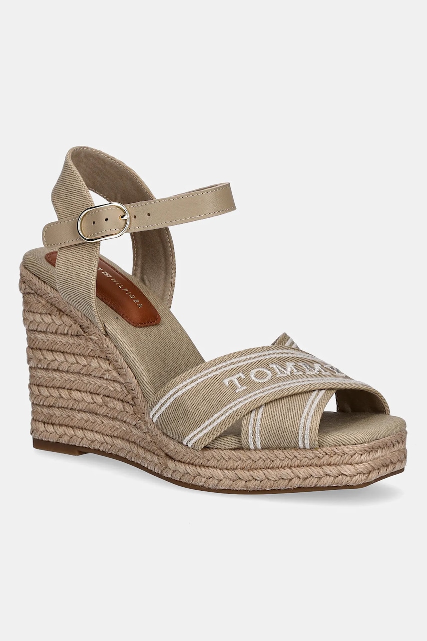 Σανδάλια Tommy Hilfiger TOMMY HILFIGER ESPAD HIGH WEDGE χρώμα: μπεζ, FW0FW08668