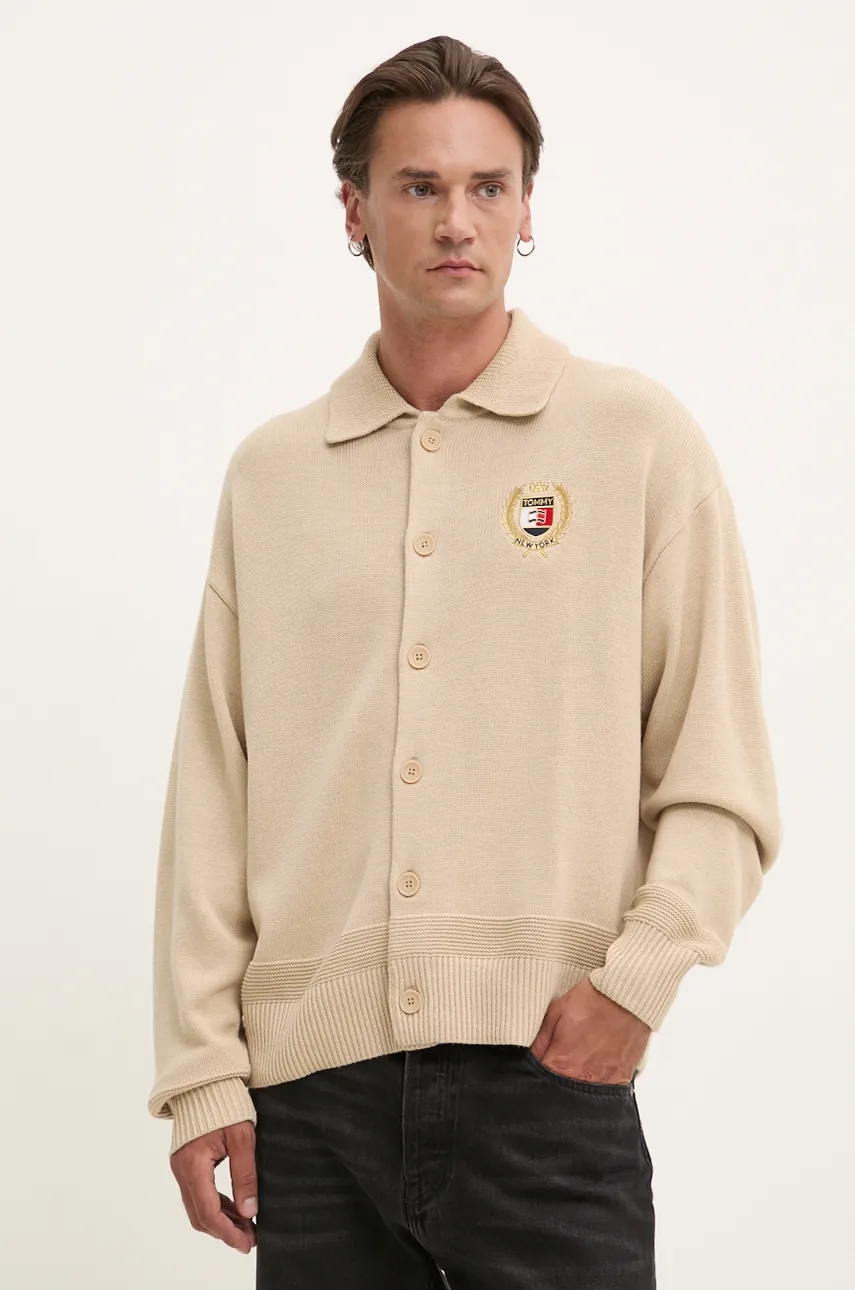 Ζακέτα από μίγμα μαλλιού Tommy Jeans χρώμα: μπεζ, DM0DM19422