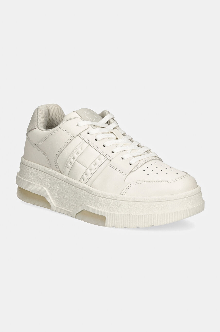 Δερμάτινα αθλητικά παπούτσια Tommy Jeans THE BROOKLYN FLATFORM χρώμα: άσπρο, EN0EN02592