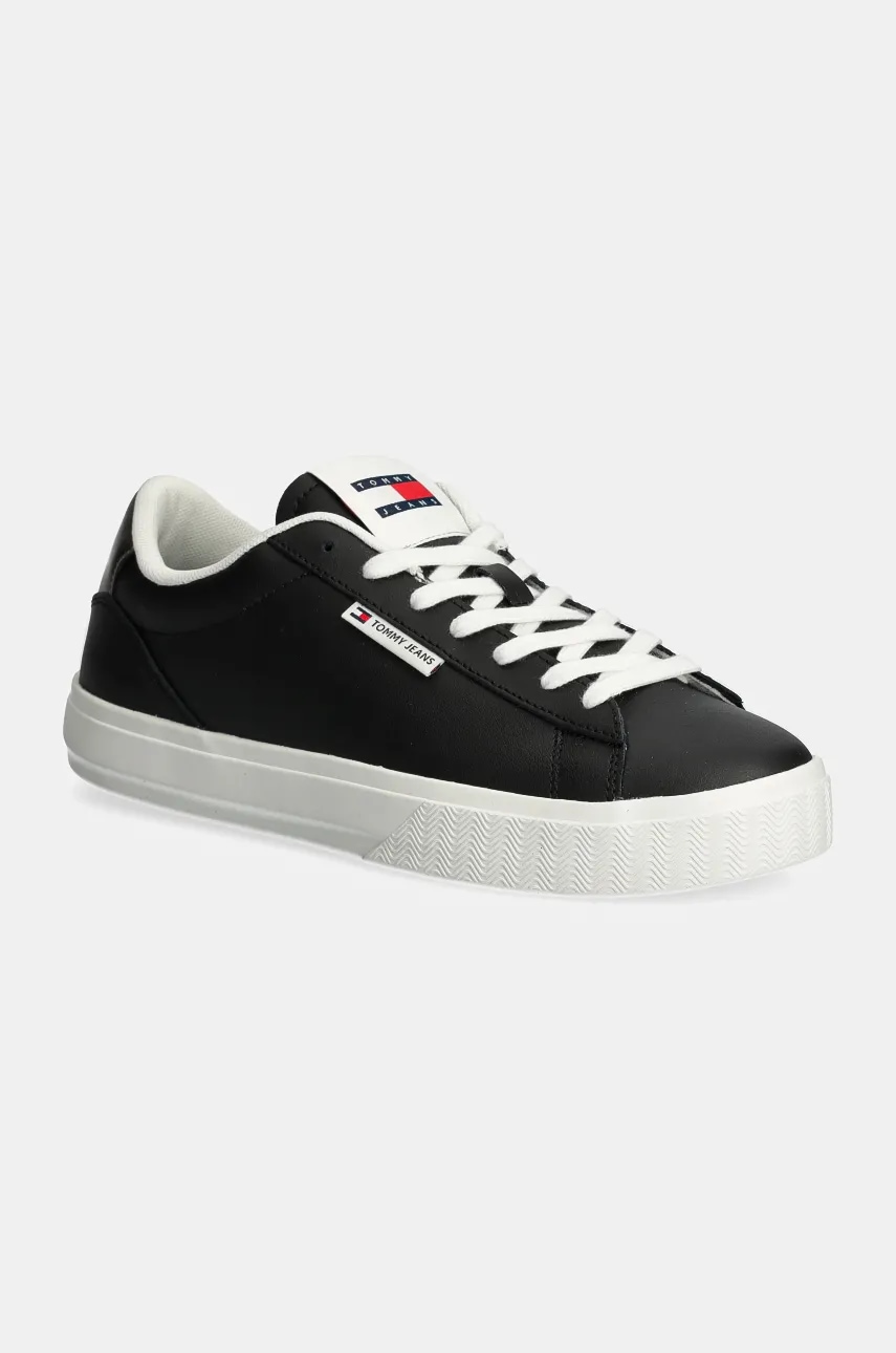 Δερμάτινα αθλητικά παπούτσια Tommy Jeans TJW CUPSOLE SNEAKER METALLIC χρώμα: μαύρο, EN0EN02686