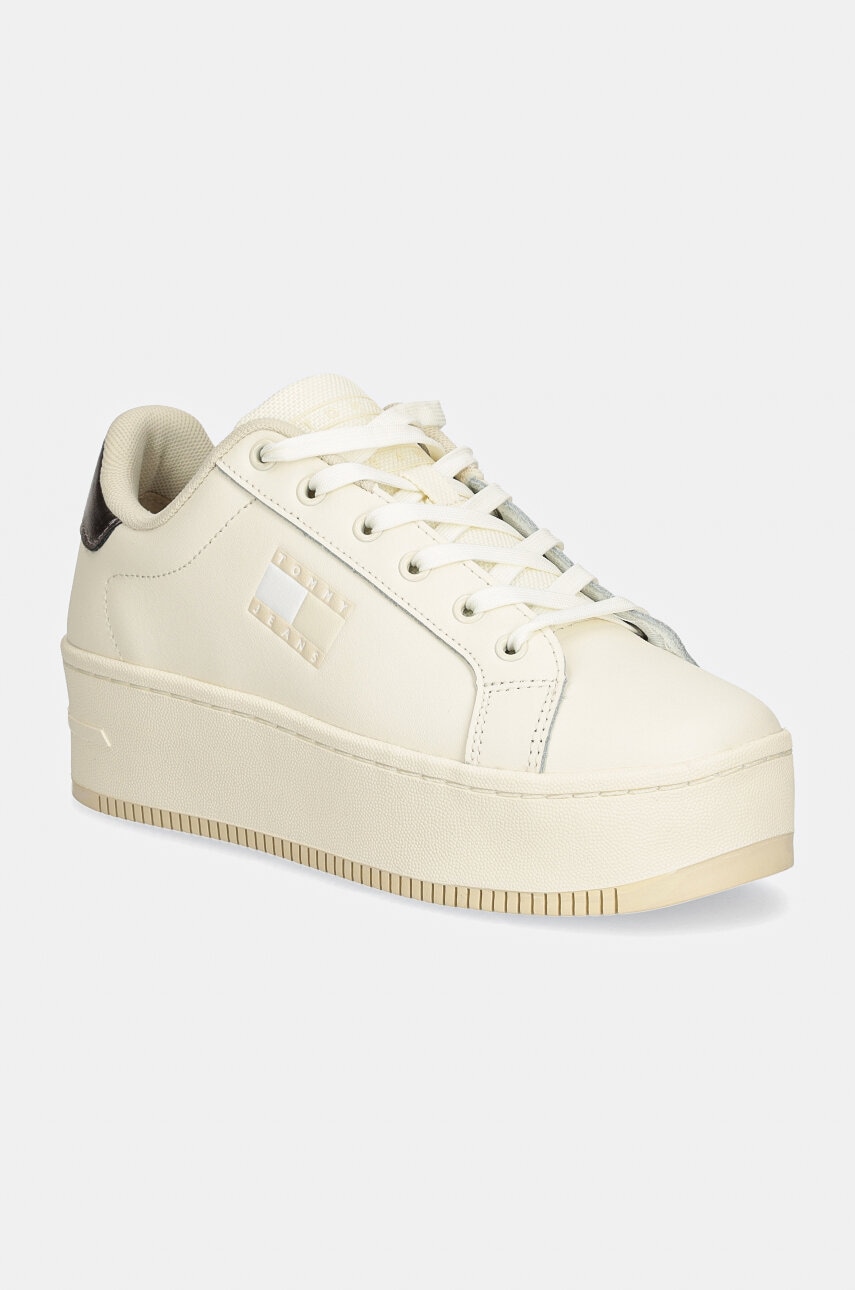 Δερμάτινα αθλητικά παπούτσια Tommy Jeans TJW FLATFORM SNEAKER METALLIC χρώμα: μπεζ, EN0EN02711