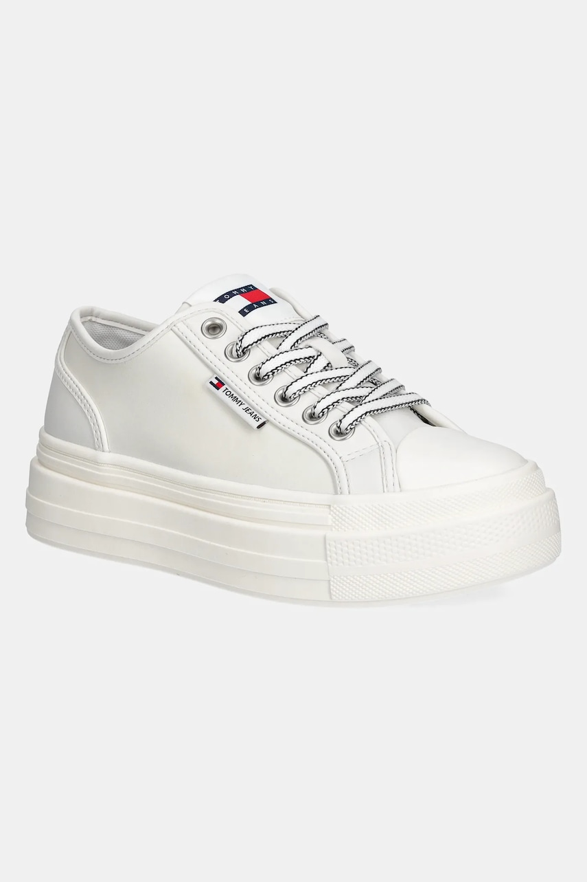 Δερμάτινα ελαφριά παπούτσια Tommy Jeans TJW FOXING VULC LC LEATHER χρώμα: μπεζ, EN0EN02714