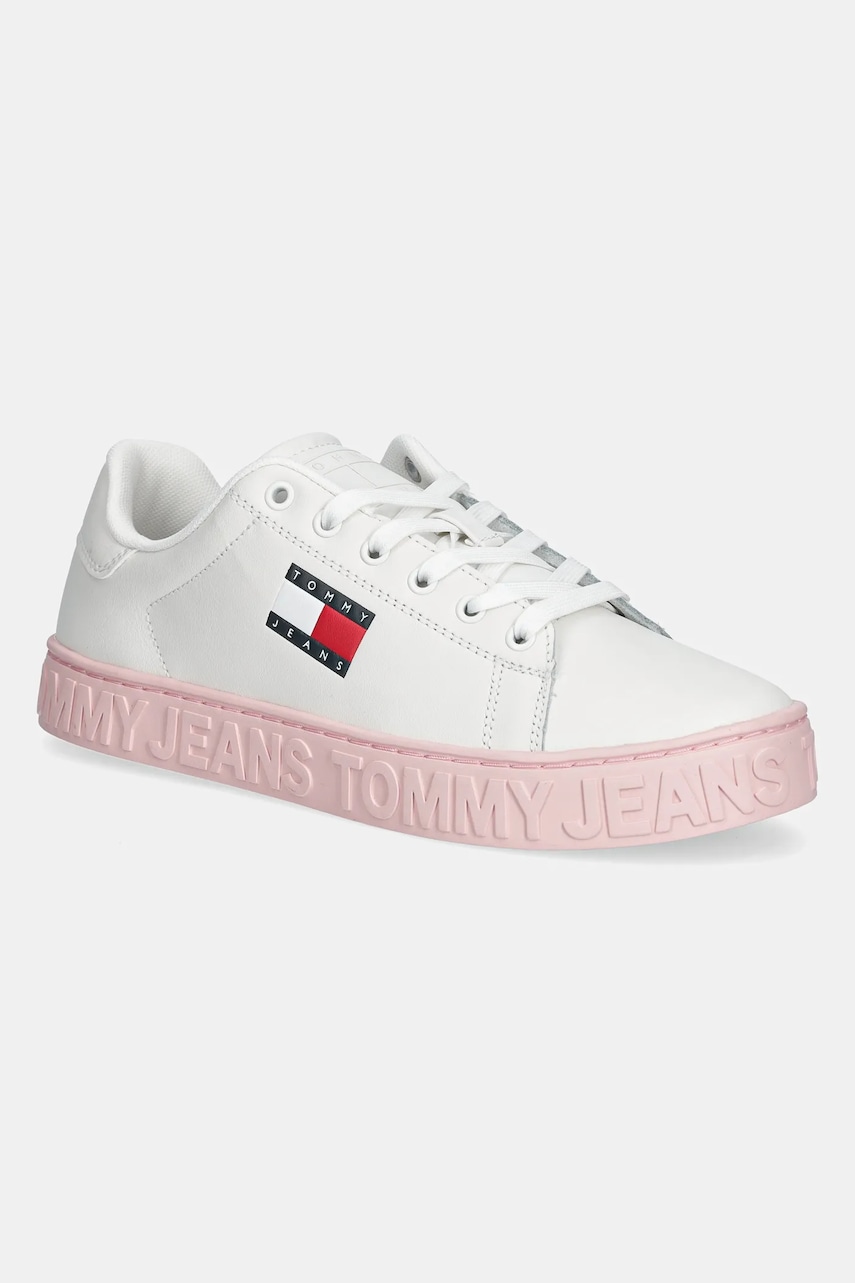 Δερμάτινα αθλητικά παπούτσια Tommy Jeans TJW LOGO SNEAKER ESS χρώμα: μπεζ, EN0EN02703