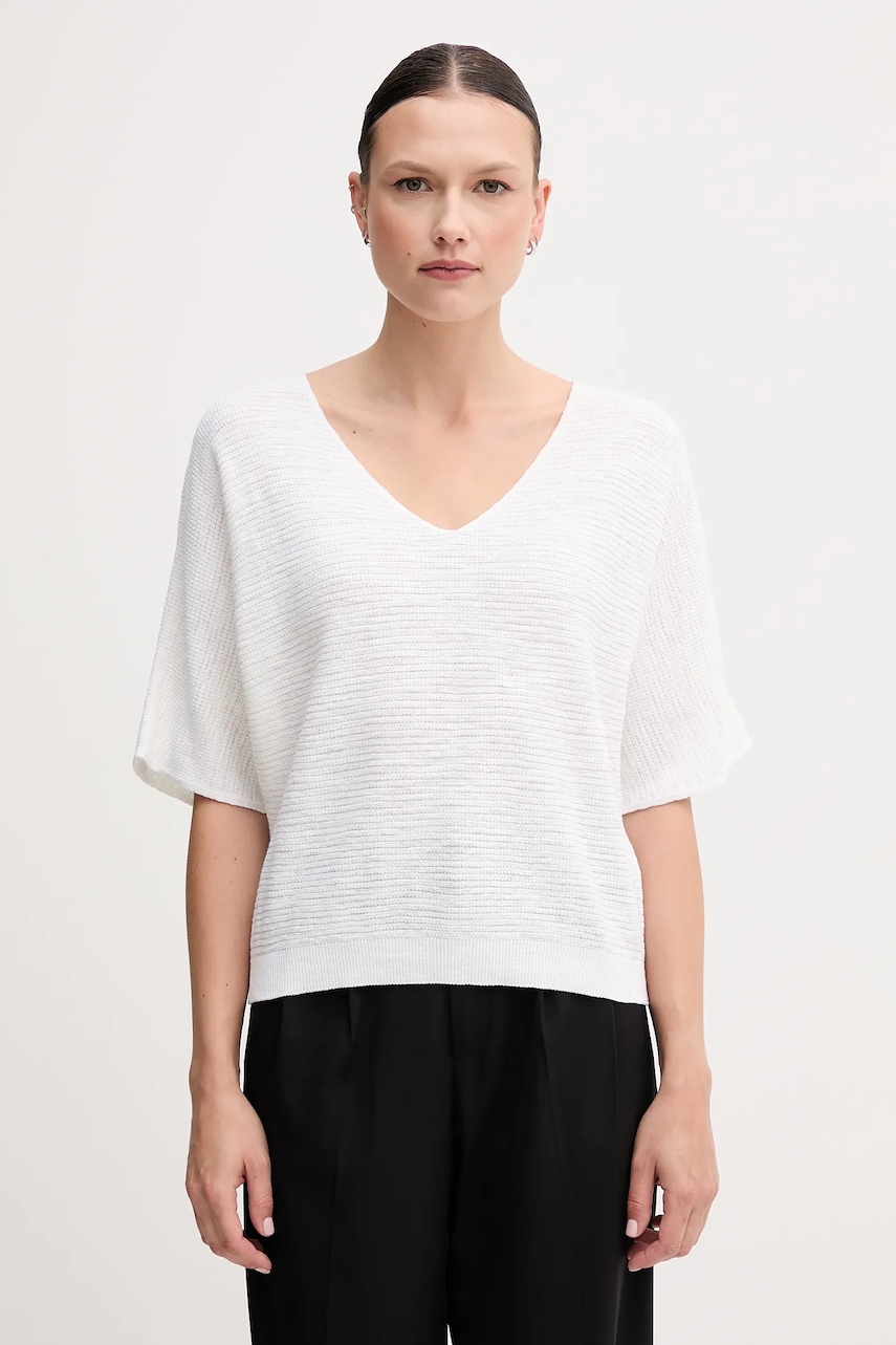 Πουλόβερ από λινό μείγμα United Colors of Benetton χρώμα: μπεζ, 115GD10CS