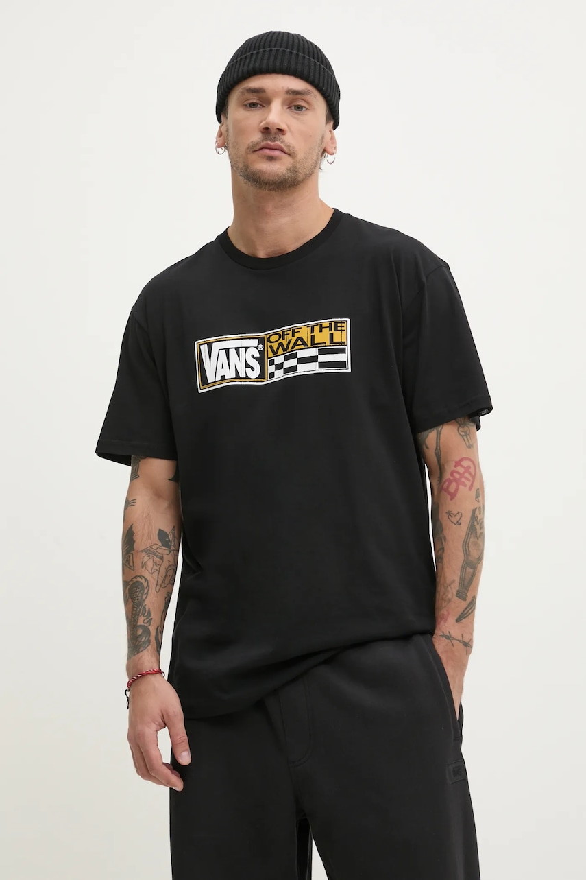 Βαμβακερό μπλουζάκι Vans ανδρικό, χρώμα: μαύρο, VN000NHMBLK1