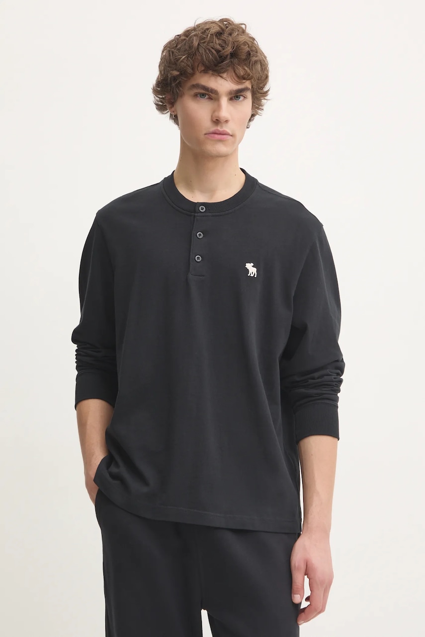Βαμβακερή μπλούζα με μακριά μανίκια Abercrombie & Fitch χρώμα: μαύρο, KI124-4534