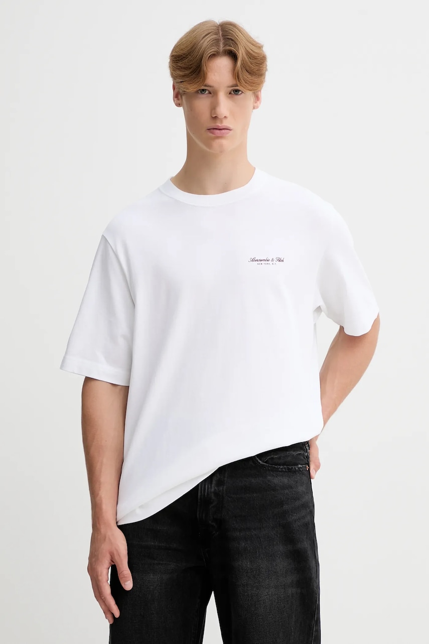 Βαμβακερό μπλουζάκι Abercrombie & Fitch ανδρικό, χρώμα: άσπρο, KI123-5091-100