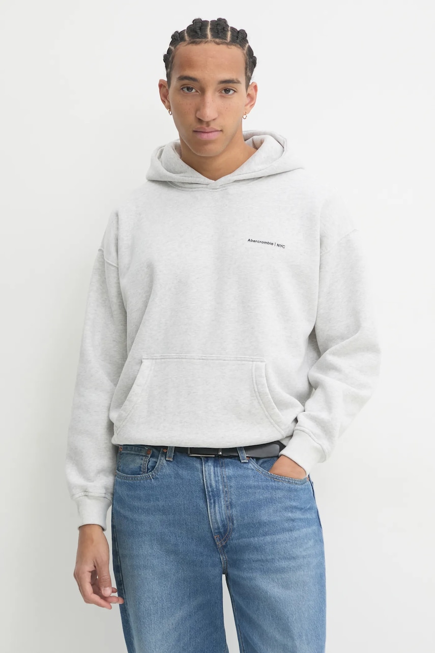 Μπλούζα Abercrombie & Fitch χρώμα: γκρι, με κουκούλα, KI122-4366