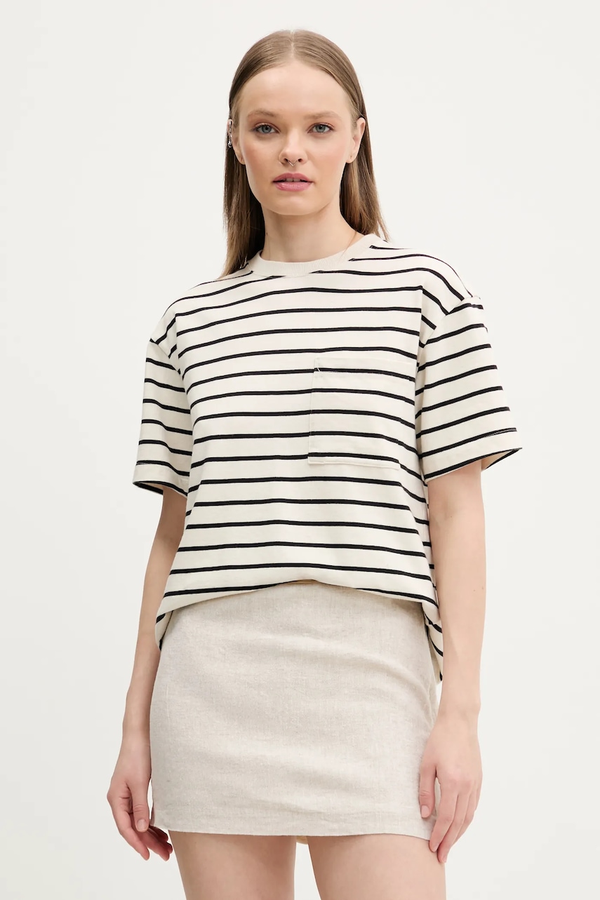 Βαμβακερό μπλουζάκι Abercrombie & Fitch γυναικείο, χρώμα: μπεζ, KI139-5234