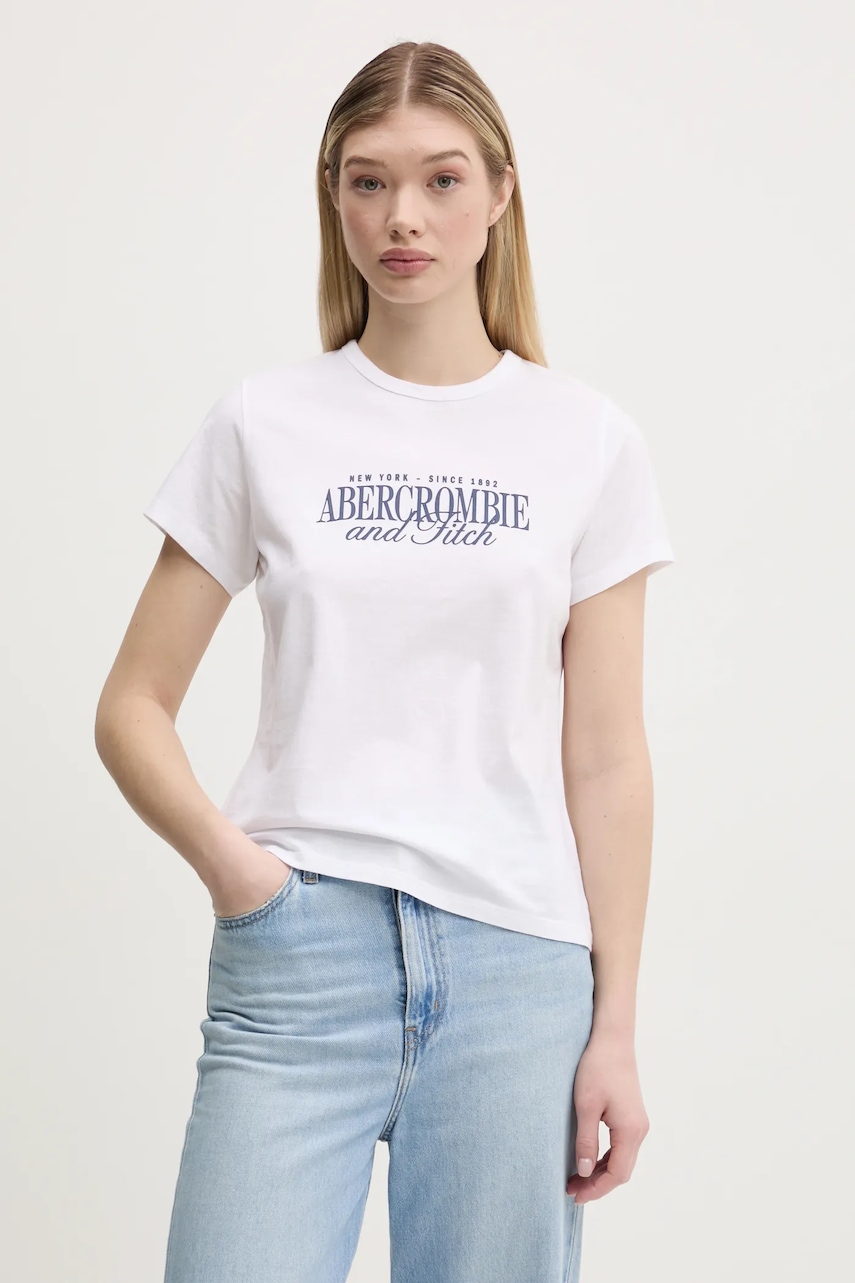 Βαμβακερό μπλουζάκι Abercrombie & Fitch γυναικείο, χρώμα: άσπρο, KI185-5058