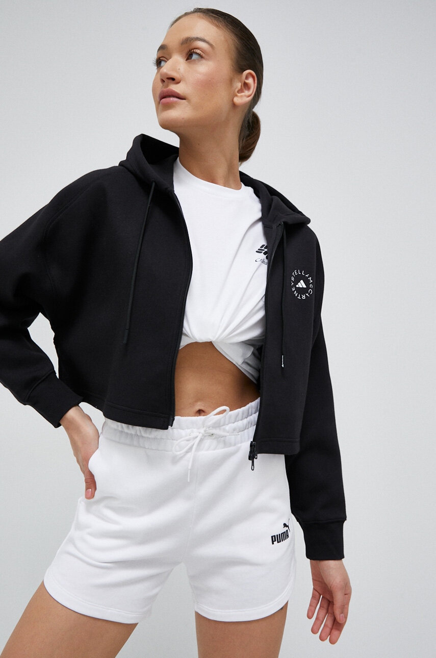 Μπλούζα adidas by Stella McCartney χρώμα: μαύρο, με κουκούλα HR2214
