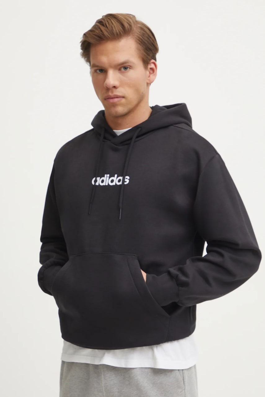 Μπλούζα adidas Essentials Linear χρώμα: μαύρο, με κουκούλα, JN1759