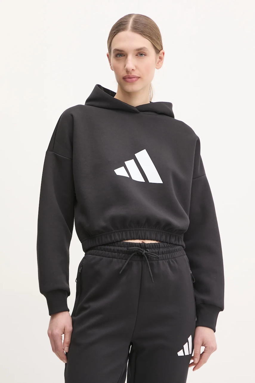 Μπλούζα adidas Future Icons χρώμα: μαύρο, με κουκούλα, JE0136