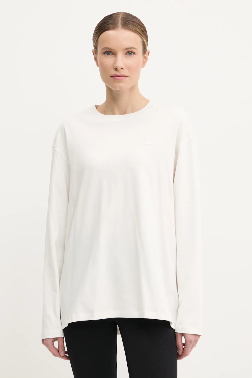 Βαμβακερή μπλούζα με μακριά μανίκια adidas Originals Nelson χρώμα: μπεζ, JC8338