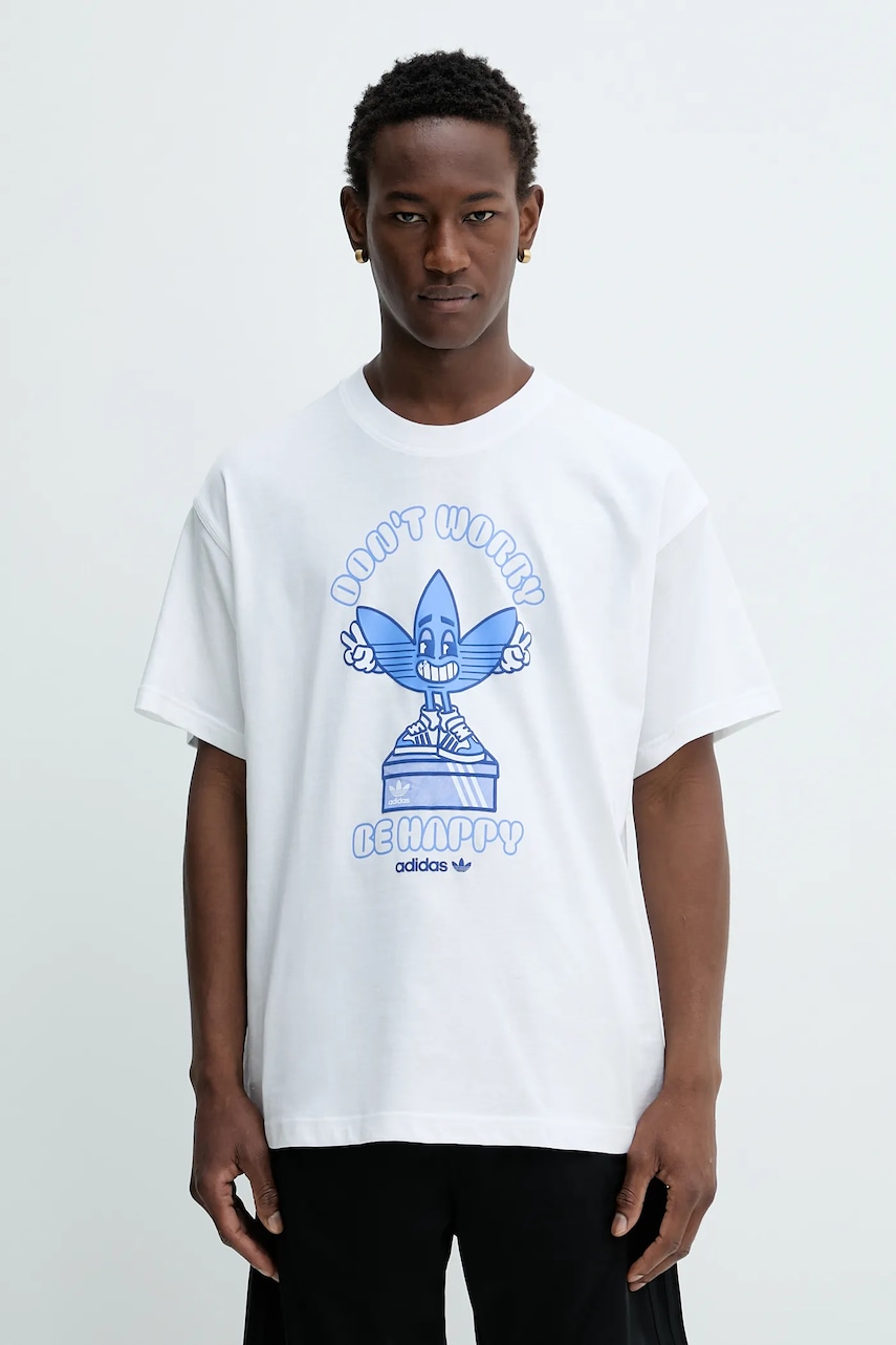 Βαμβακερό μπλουζάκι adidas Originals Smile Treffy Graphic ανδρικό, χρώμα: άσπρο, KT2971