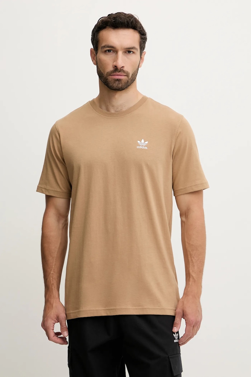 Βαμβακερό μπλουζάκι adidas Originals Trefoil Essential ανδρικό, χρώμα: καφέ, JX2824