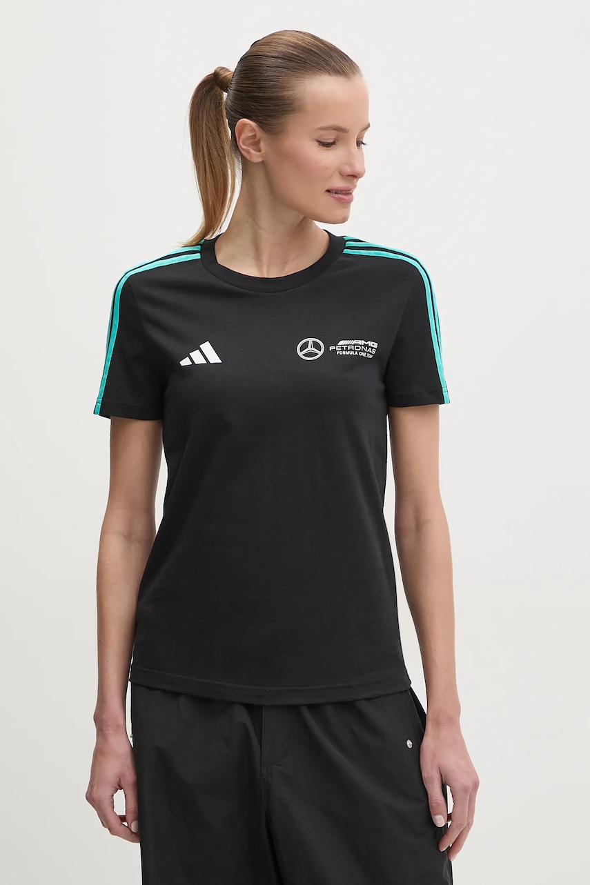 Βαμβακερό μπλουζάκι adidas x Mercedes γυναικείο, χρώμα: μαύρο, JV5424