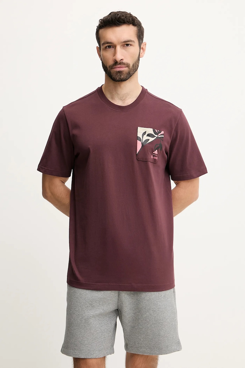 Βαμβακερό μπλουζάκι adidas x Mercedes ανδρικό, χρώμα: μπορντό, JW3363