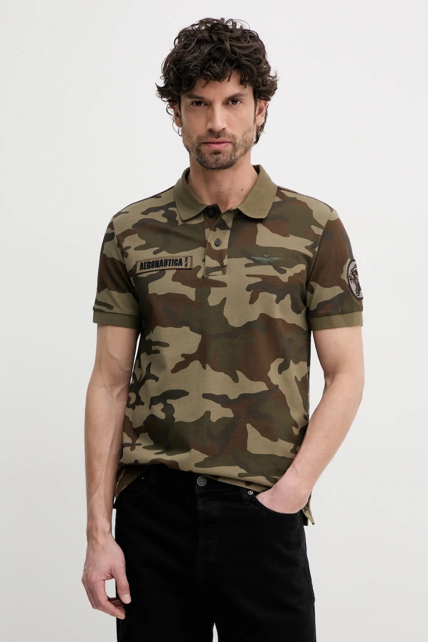 Βαμβακερό μπλουζάκι πόλο Aeronautica Militare ανδρικό, χρώμα: πράσινο, PO1861P346