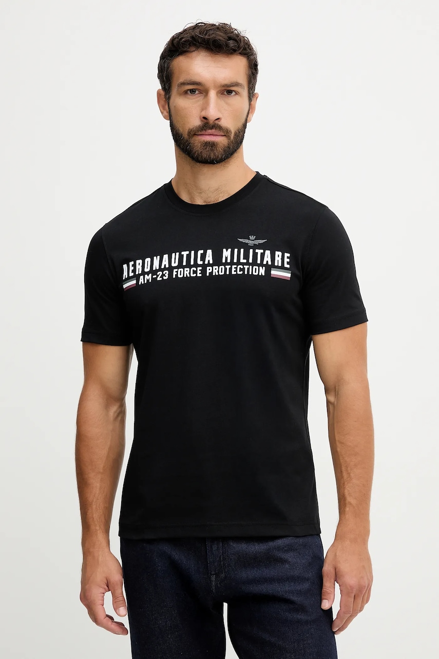 Βαμβακερό μπλουζάκι Aeronautica Militare ανδρικό, χρώμα: μαύρο, TS1942UJ00538
