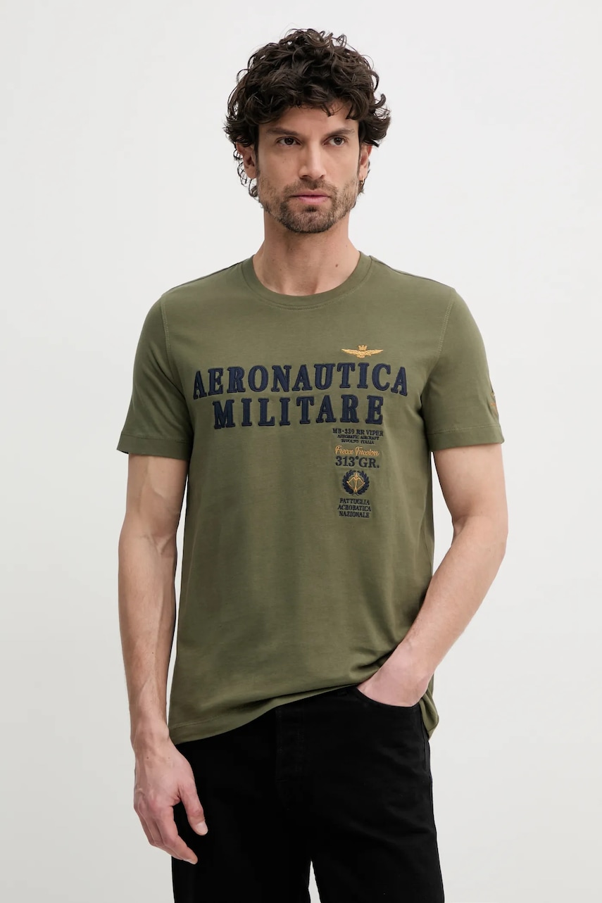Βαμβακερό μπλουζάκι Aeronautica Militare ανδρικό, χρώμα: πράσινο, TS2401J592