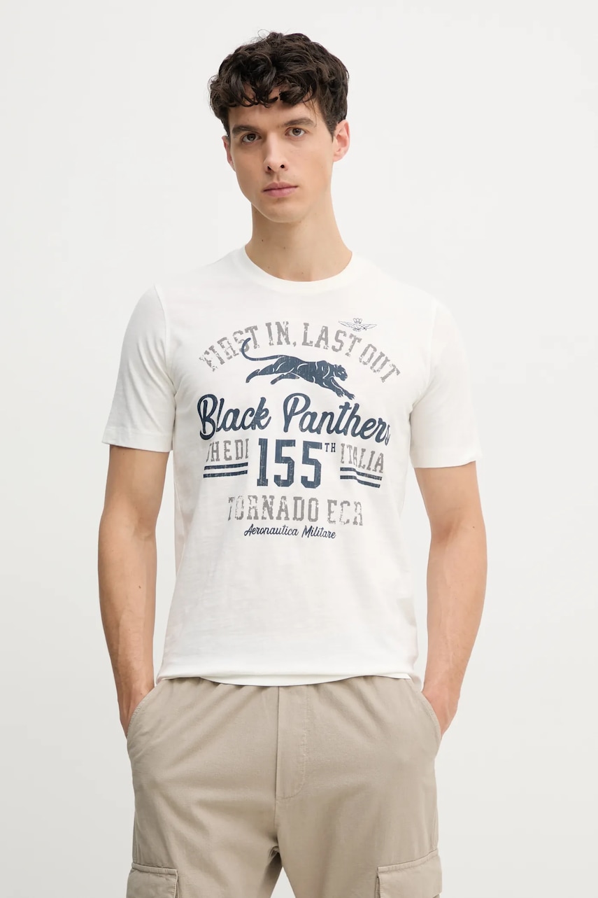 Βαμβακερό μπλουζάκι Aeronautica Militare ανδρικό, χρώμα: άσπρο, TS2413J686