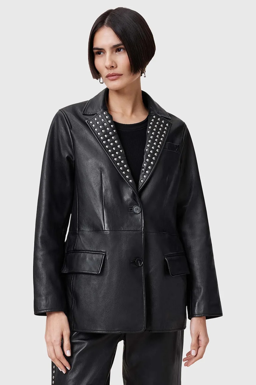 Δερμάτινο σακάκι AllSaints CORINNA χρώμα: μαύρο, W037LC