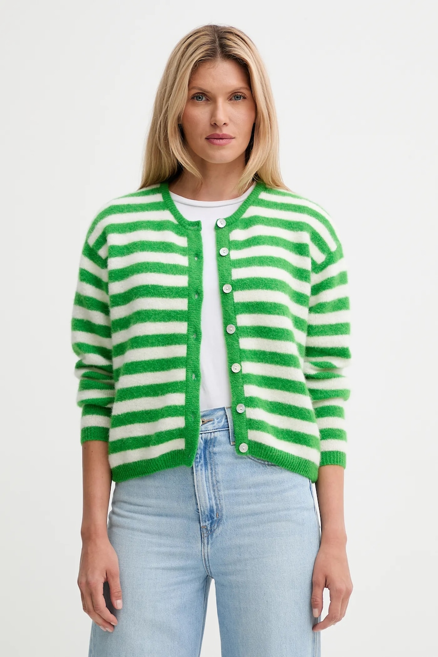 Ζακέτα από μίγμα μαλλιού American Vintage GILET ML COL ROND χρώμα: πράσινο, VITO19E