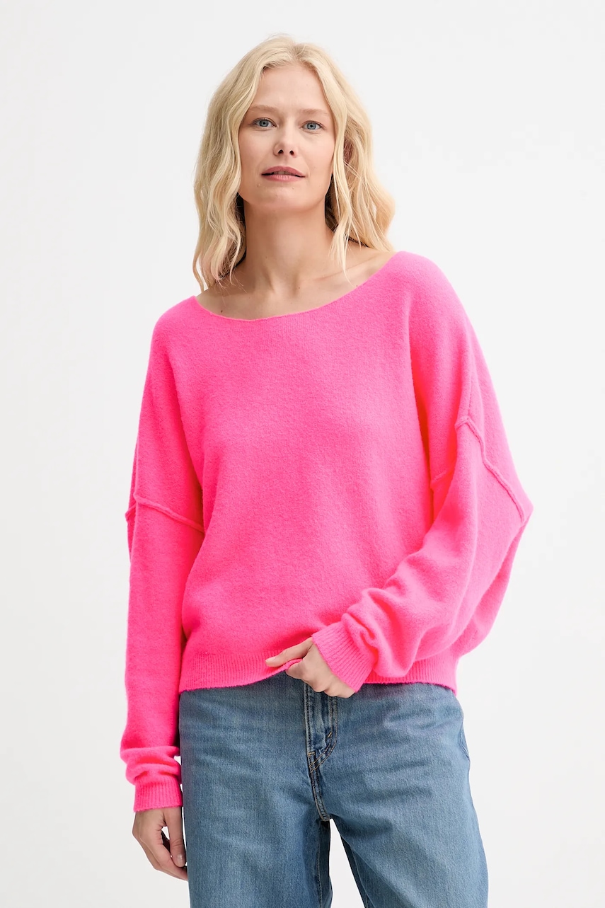 Πουλόβερ με προσθήκη μαλλιού American Vintage PULL ML COL BATEAU χρώμα: ροζ, DAM225